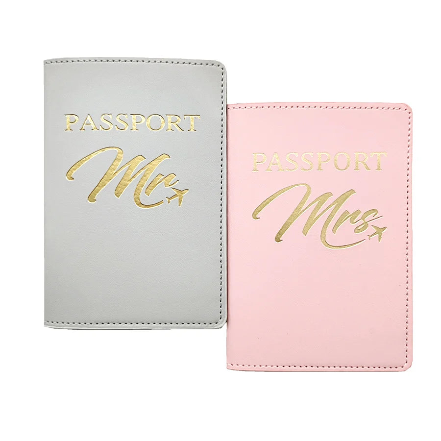 2PCS a Set Mr/Mrs Lovers Couples PU Leather Passport Cover Case Card Holder Travel Accessories Lightweight Wallet For Women Men