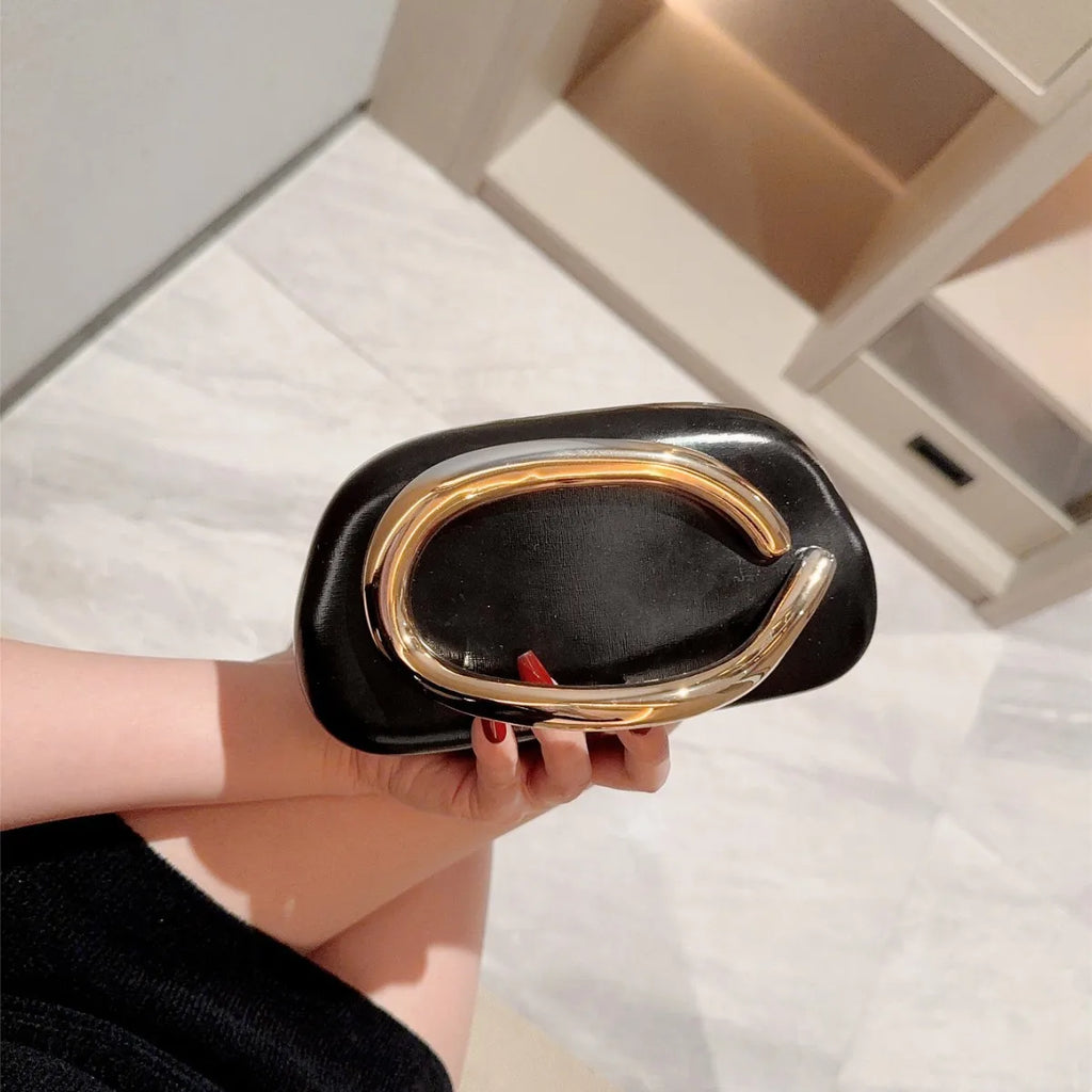 Gold Metal Closure Box Clutch Bag Women Evening Wedding Party Cute Purse Bag Handbag Dark Red Beige 2025 Spring New Fashion Ins