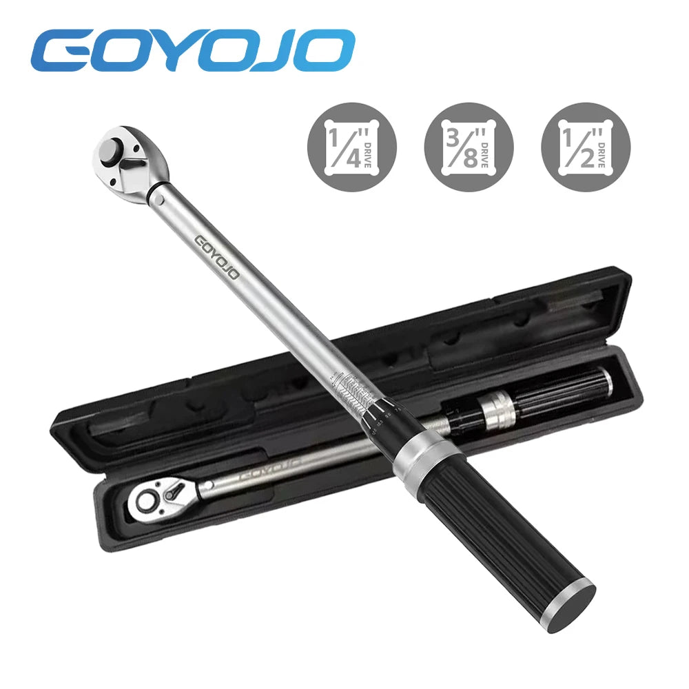 GOYOJO Adjustable Torque Wrench 1/4 3/8 1/2 Drive High Precision Cr-V Steel Ratchet Spanner Socket Repair Tool For Car Bike Moto