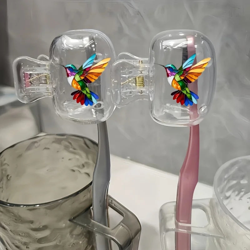 2pcs Colorful Hummingbird Portable Dustproof Odorless Toothbrush Case Ventilation Holes to Keep Brush Heads Clean And Dry Gifts