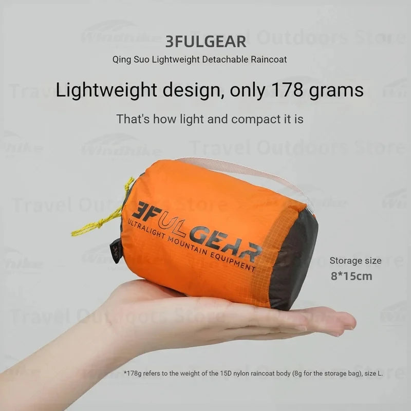 3F UL GEAR Split Hiking Raincoat Rain Pants Waterproof 15D Nylon Lightweight Outdoor Camping Rain Coat Gear Poncho Women Men