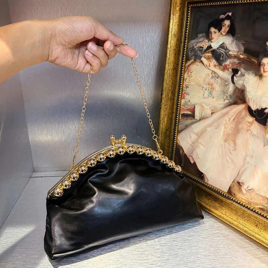 Women's beaded decorated evening bag pu leather clutch bag party dinner bag prom bag dress bag wedding chain shoulder bags bolsa