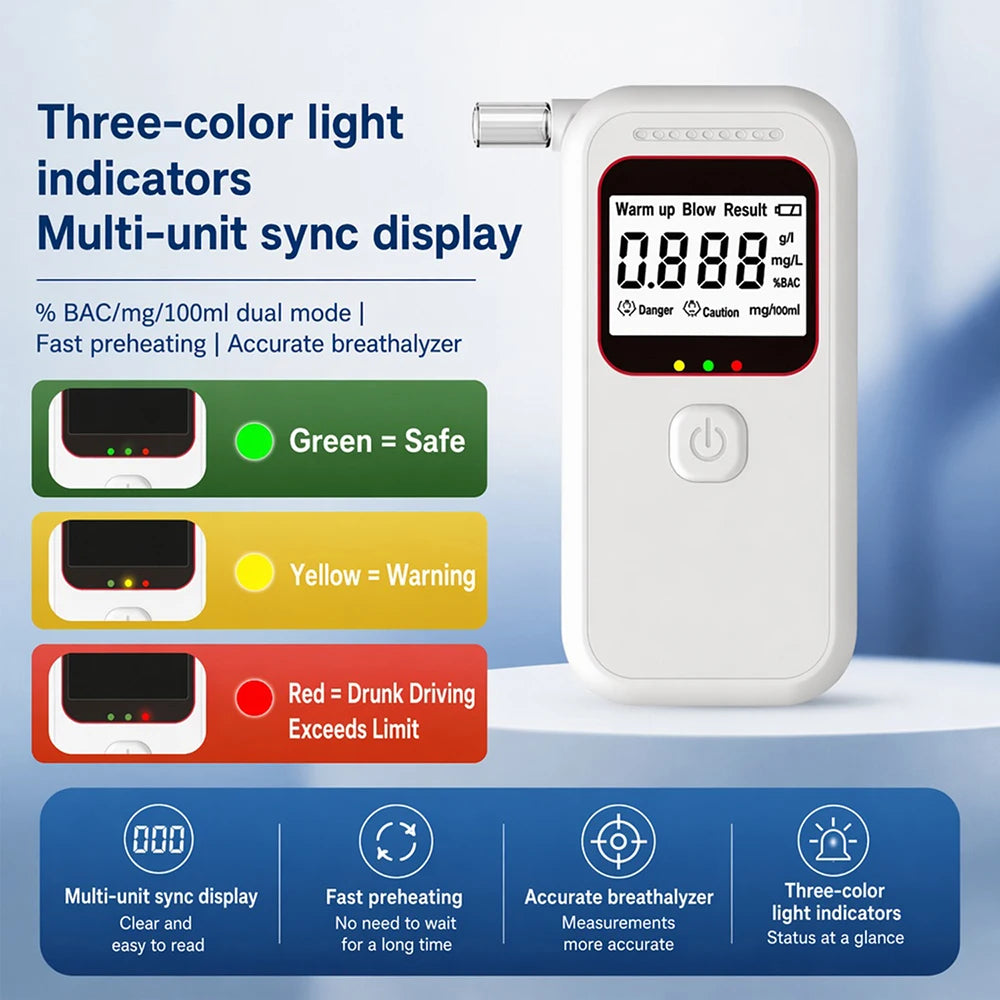 Alcohol Breathalyzer Tester with Voice Announcements Digital Alcohol Concentration Tester Home Drunk Driving Analyzer