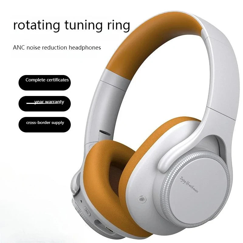 Rotary Volume Knob ANC Active Noise Cancelling Over-Ear Wireless Bluetooth6.0 Headphones Head Mounted Foldable Headset With Mic