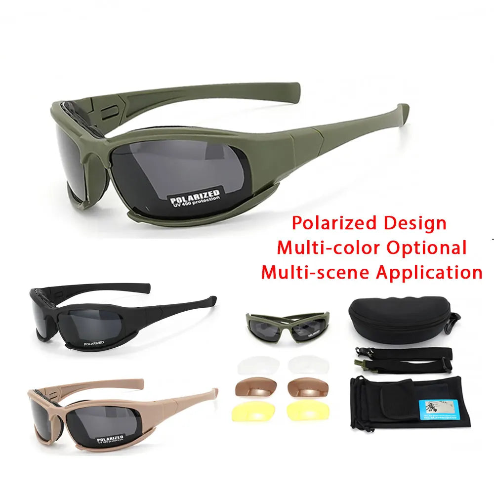 2025 4-Lens Tactical Goggles - Polarized, Windproof & Dustproof Safety Glasses for Outdoor Sports (Climbing, Cycling, Fishing)