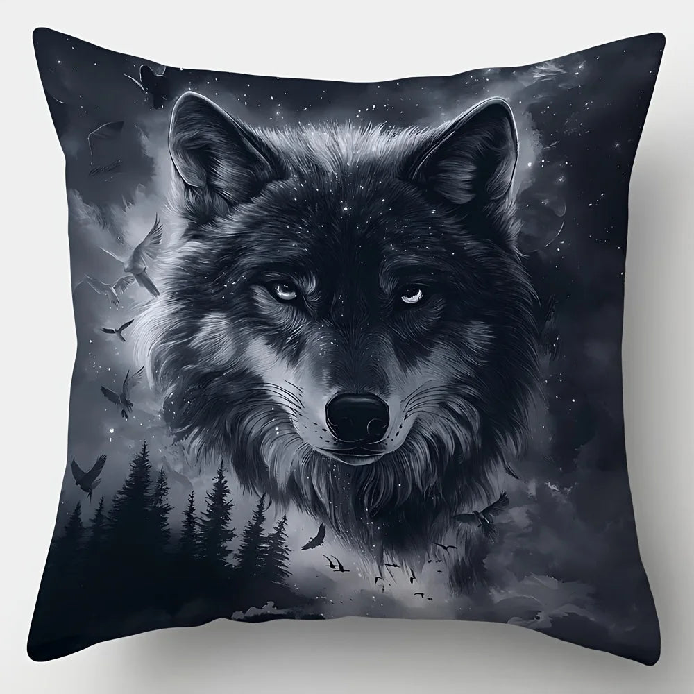4-Piece Printed Pillowcase Set – Wolf Theme with Dark Tones for a Mysterious & Cool Atmosphere