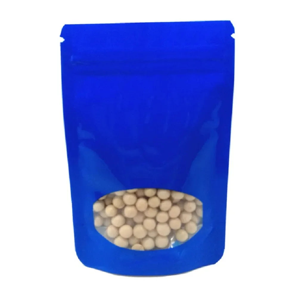 100Pcs Glossy Colors Aluminum Foil Stand Up Zip Lock Pouches with Clear Window Plastic Packaging Bag Gift Snacks Beans