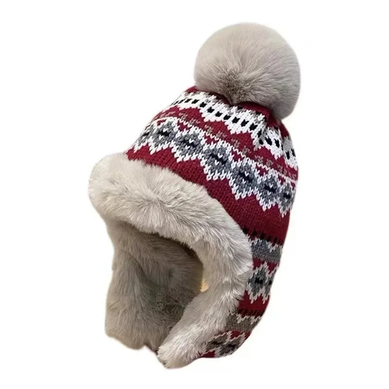 Winter Hat Women Warm Bomber  With Earflap Brand Cute Pom Fuzzy Peruvian  Ear-flapped