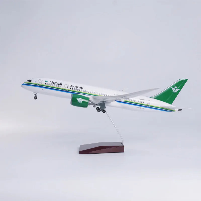 New 47CM Saudi Arabia B787 Airline Toy Planes Scale With Light &Wheel Base Resin Diecast Model Collection Gifts