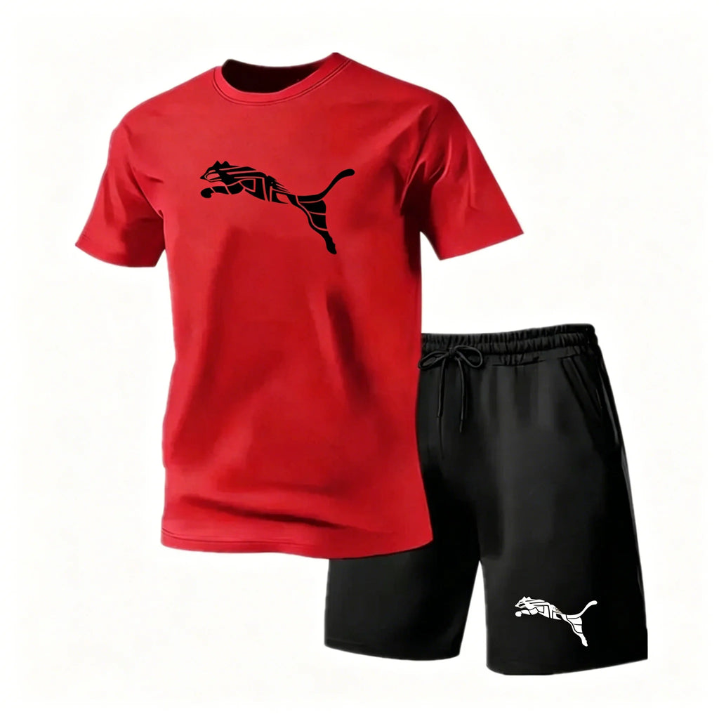 2026 Summer Outdoor Sports Set Men's Fashionable Comfortable Breathable T-shirt Shorts Casual Fashion Two Piece Sports Set