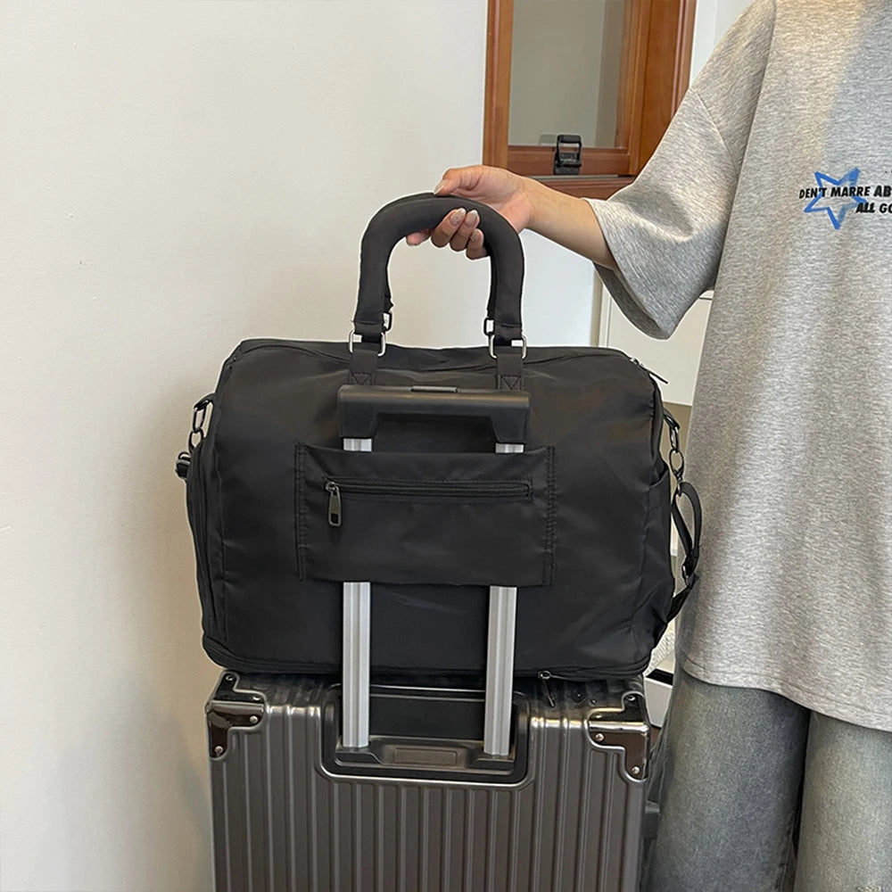 Duffle Bag Travel Handbag Detachable Shoulder Strap Grid Splicing Expandable Storage Bag for Weekend Trip Sightseeing Outing