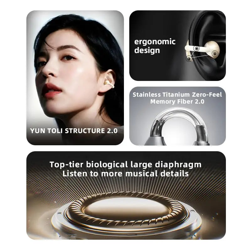 Clip-On Open Ear Wireless Bluetooth Headphones,Bluetooth 6.0 Sports Earphones with 60-Hour Battery, Comfortable Wearing,HD Call
