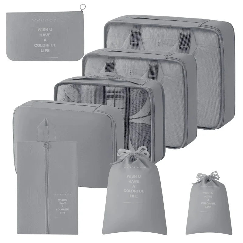 8Pcs Travel Organizer Set Portable Folding Suitcase Packing Cubes for Clothes Shoes Tidy Pouch Luggage Storage Bags