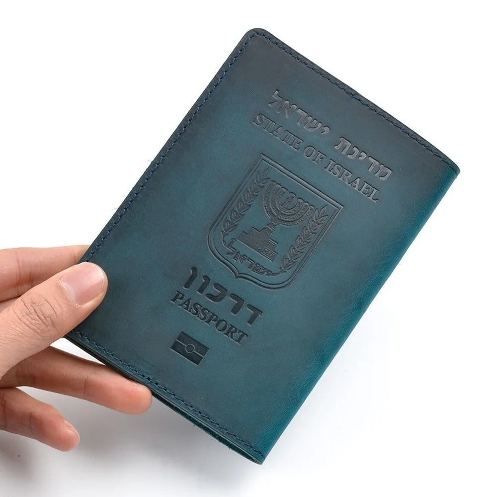 AIGUONIU Genuine Leather Israeli Passport Cover for Israel Credit Card Holder Hebrew Passport Case Unisex Travel Wallet