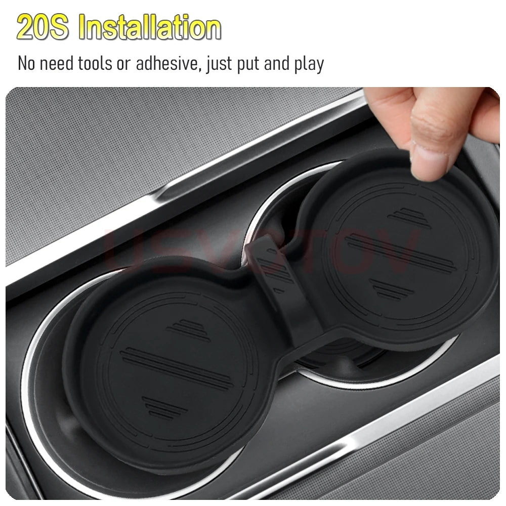 USVOTOV For Tesla Model Y Juniper Model 3 2025 2026 Cup Holder Coaster Insert Mats Center Console Organizer Interior Accessories