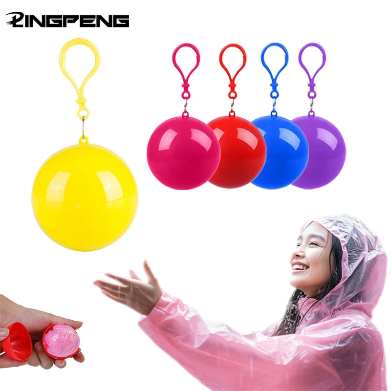 1pcs Mini Portable Raincoats Ball Colorful Disposable Thicken Rain Ponchos Emergency Waterproof Rainwear Cape Keyring Balls