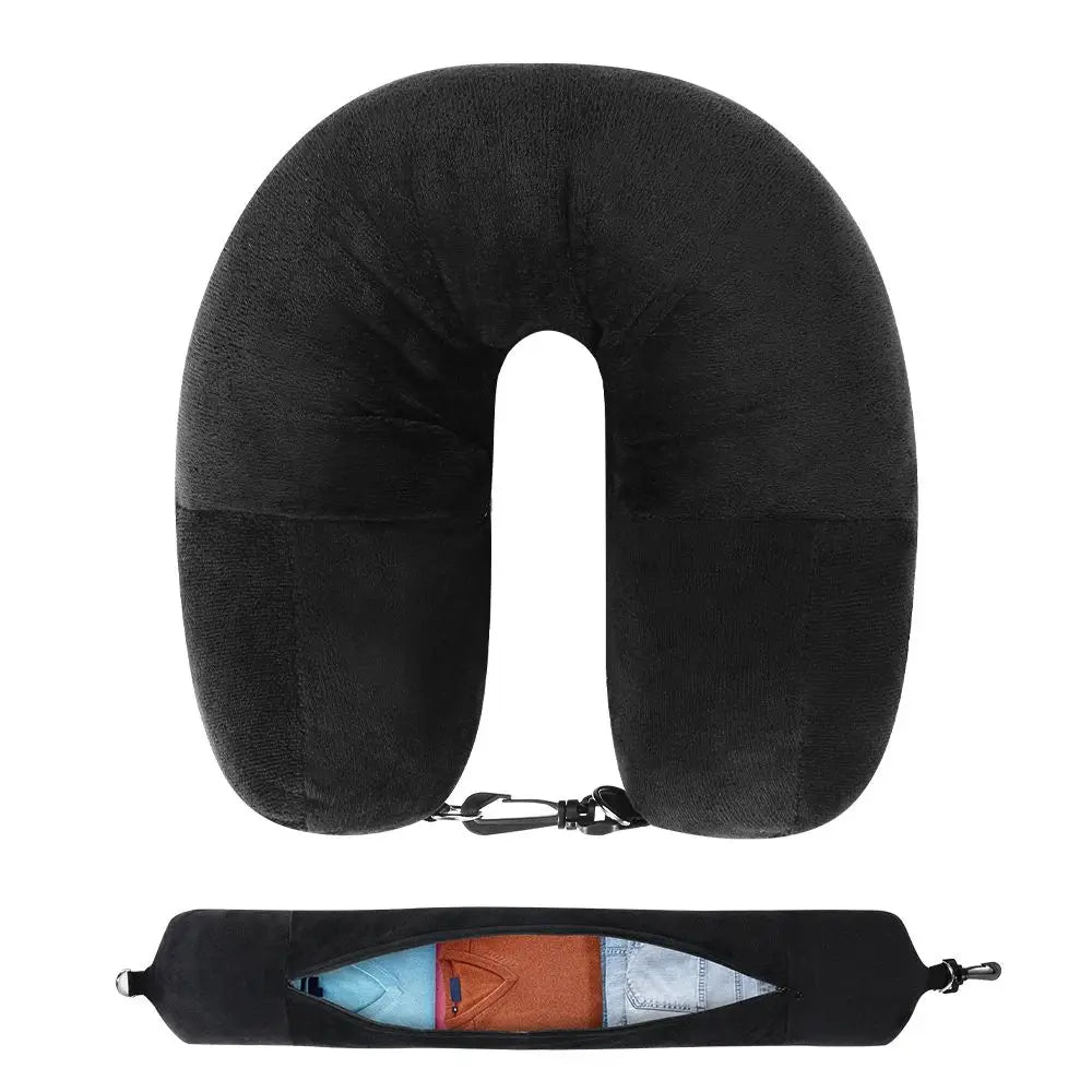 Fillable U-Shaped Travel Neck Pillow with Velvet Cover & Storage Bag - Comfortable for Airplane, Car, Office, Portable Design