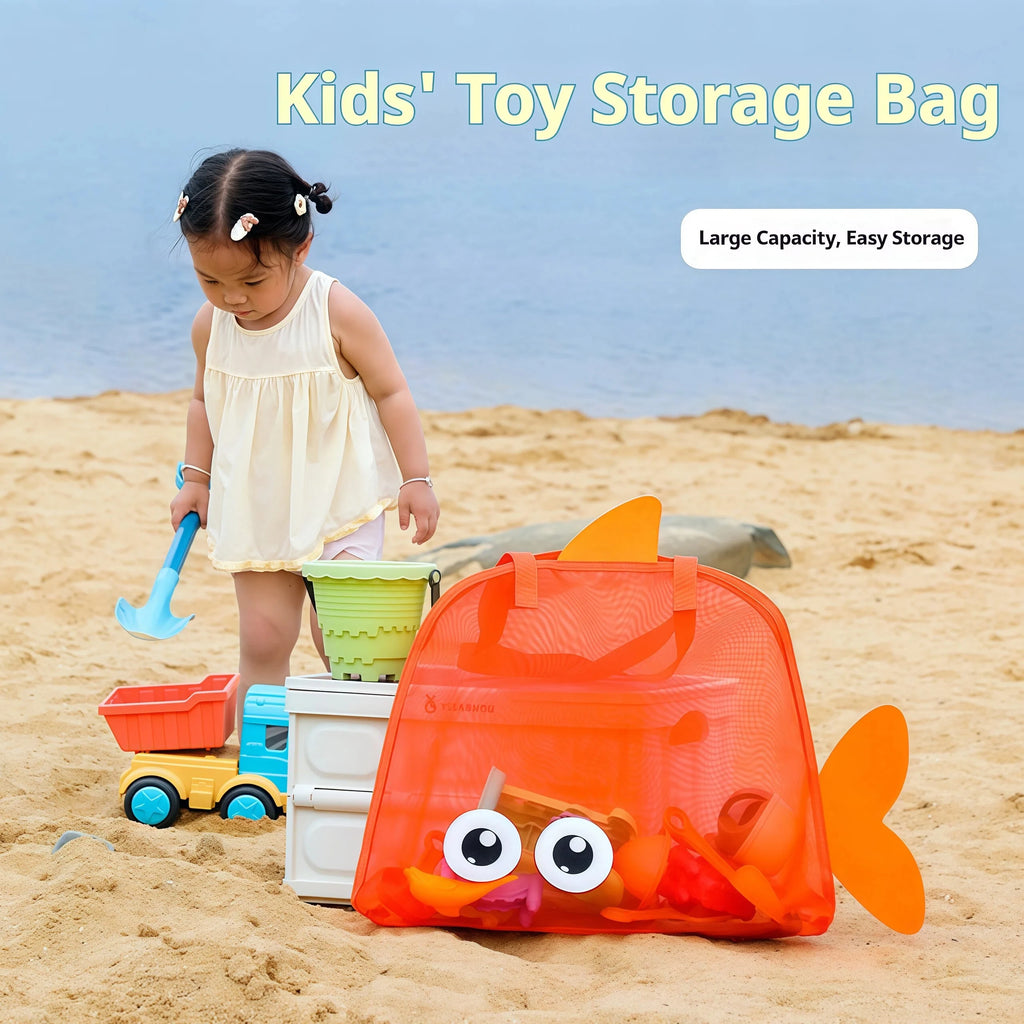 Kids Fish Shape Mesh Beach Bag Lightweight Toy Storage Bag Portable Handbag for Children Summer Seaside Pool Outdoor Organizer