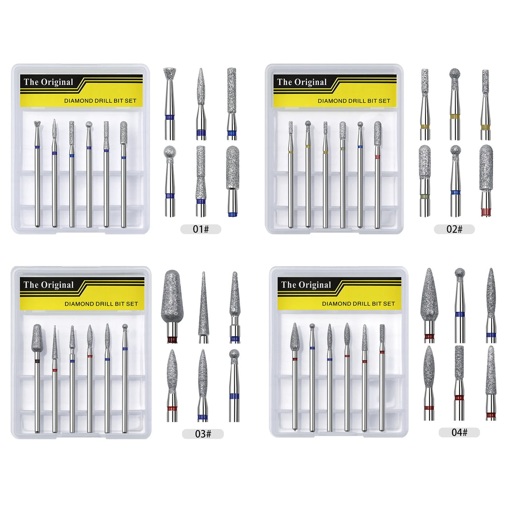 6pcs/set Nail Dill Bits Diamond Milling Cutter for Manicure 3/32" Burr Electric Cuticle Clean Nail File Cuticle Remover Tool