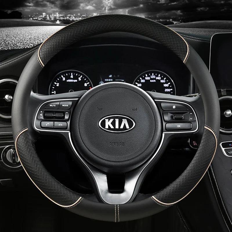 Pu Leather Car Steering Wheel Cover 38cm For Kia Rio 2 3 4 X Line Kombi Sedan K2 K3 K4 K5 KX1 KX3 KX5 Sportage Auto Accessories