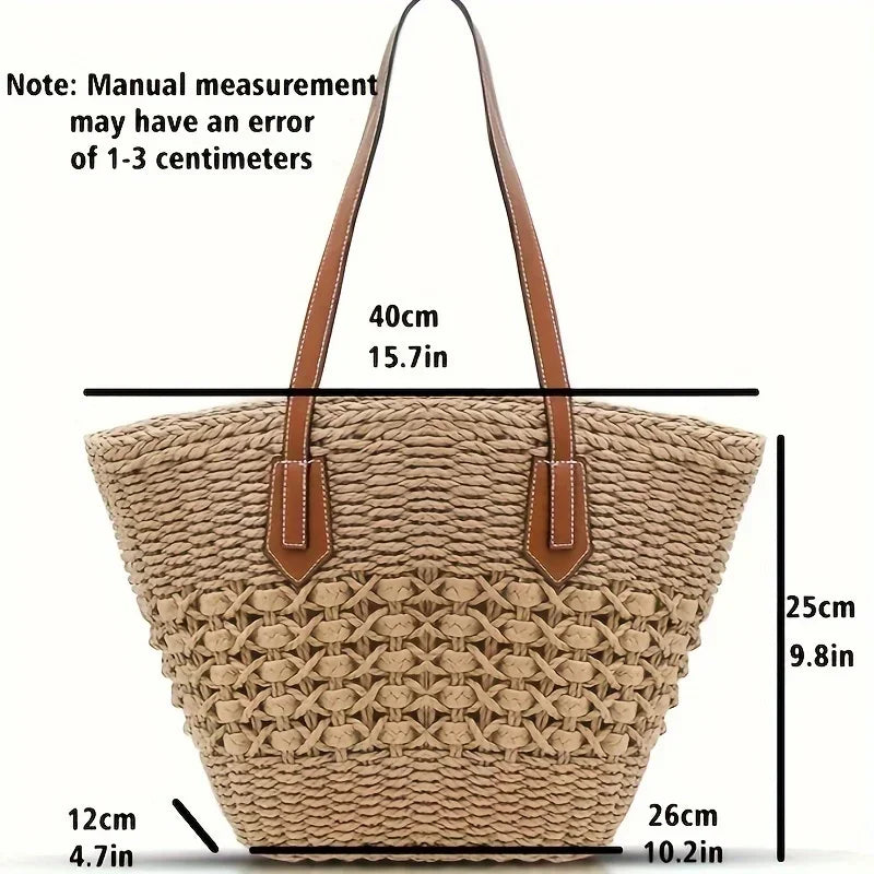 Braided Straw Tote Bag Large Capacity, Vacation Ready, Daily Shopping Companion for Women Perfect for Beach, Casual Fashion