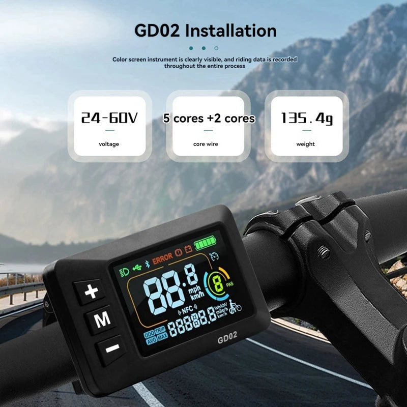 LCD-GD02 Electric Bike LCD Display Meter Dashboard Display Panel 24V 36V 48V 52V 60V for Electric Scooter SM5+2PIN-ABAM