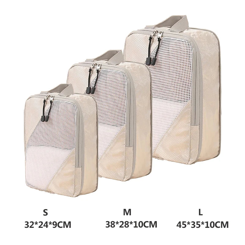 Compression Travel Cubes 3pcs High Quality Organizer Pouch Bag Waterproof Plane Suitcase Packing Cubes Clothing Mesh Bags Set