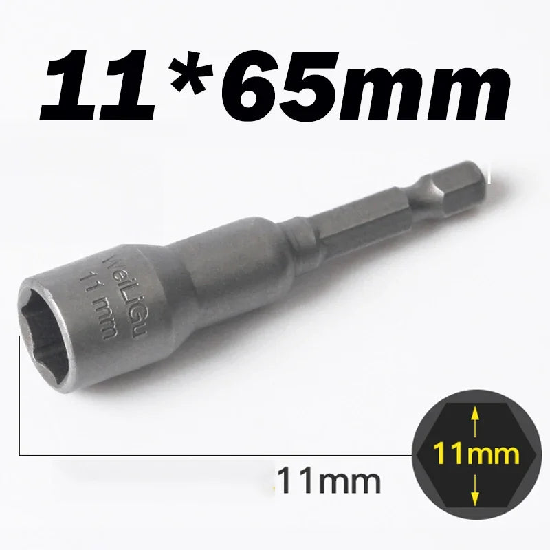 Hongtu 1Pcs Magnetic Hex Socket Driver - Chromium-Vanadium Steel, Hex Shank, Impact-Ready, 6~23mm Nut Socket Wrench Bit