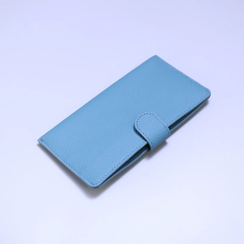 Genuine Leather Women Wallets Luxury Long Hasp Lychee Pattern Coin Purses Female Brand Solid Colors New Thin Clutch Phone Bag