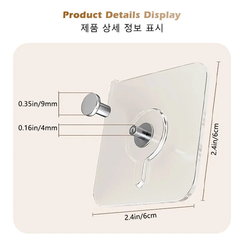 iLMH Transparent Self Adhesive Hook, Waterproof No Drill Picture Hanger, Strong Load Bearing Wall Sticker, for Bathroom Office
