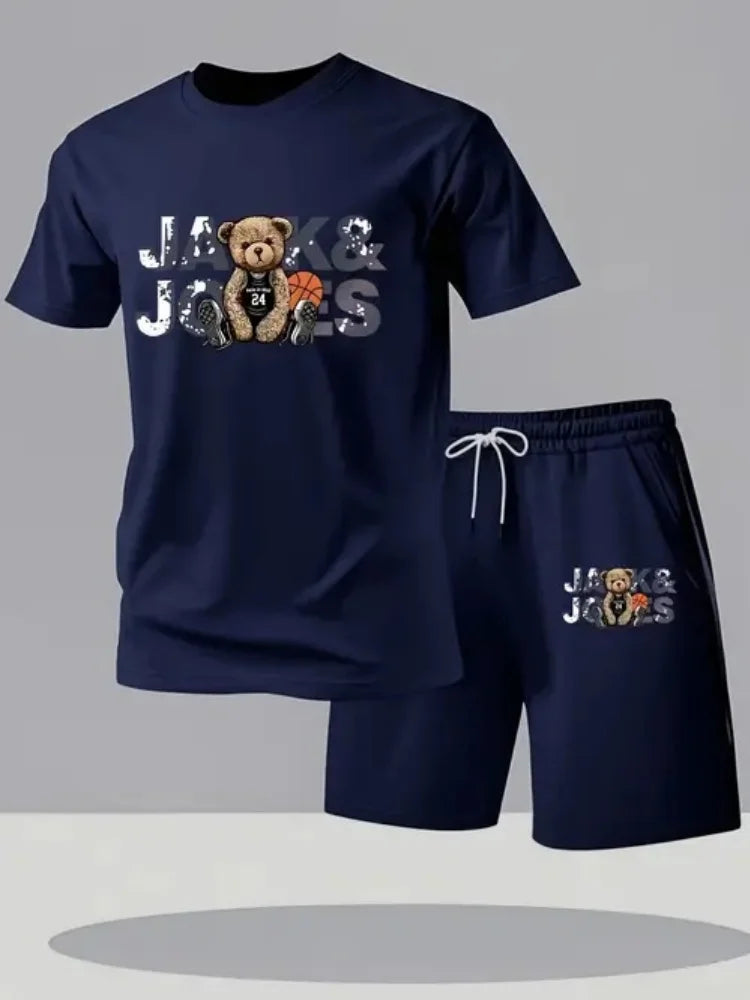 New Summer Men's European & American Style 2-Piece Outfit, Short Sleeve T-Shirt and Shorts Set