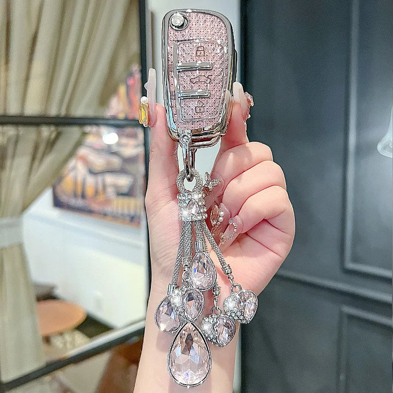 Luxury Diamond Pattern TPU for Audi A1 A3 A4 A5 A6 A7 Q3 Q5 S6 B6 B7 B8 C6 8P 8V 8L TT RS Flip Car Key Case Cover Fob Keychain