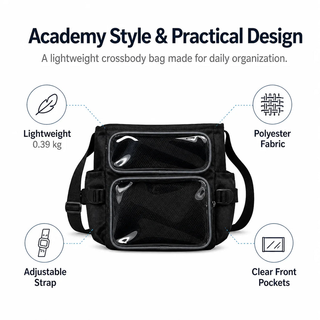 Academic Style Crossbody Bag Lightweight Polyester Shoulder Sling Bag for Daily Use School Travel Black / White / Blue / Green