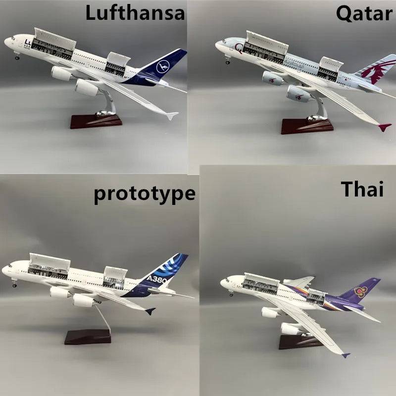 1:160 Diecast Model Emirates/Lufthansa/Prototype/Thailand A380Airways Openable Cabin Door Airplane With Light Airline Collection