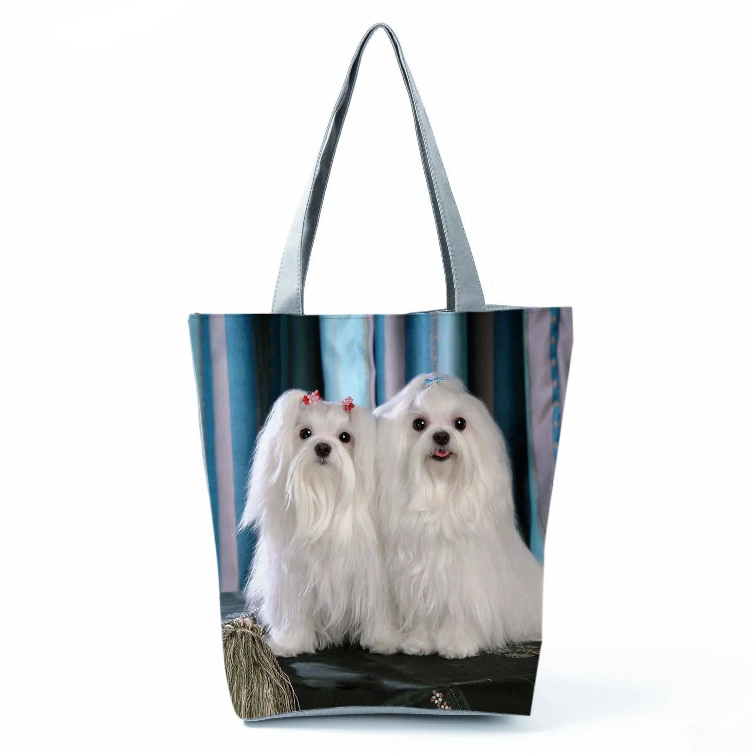 Cute Maltese Dogs Print Handbags Casual Women Shopping Bag Large Capacity Foldable Shoulder Bags Eco Reusable Travel Beach Totes