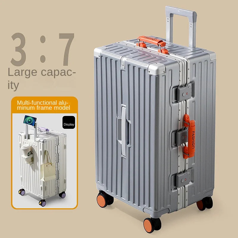 20-28 Color-Block Large Capacity Travel Suitcase with Thickened Aluminum Frame, PC Luggage with Brake Wheels Student Cabin Bag