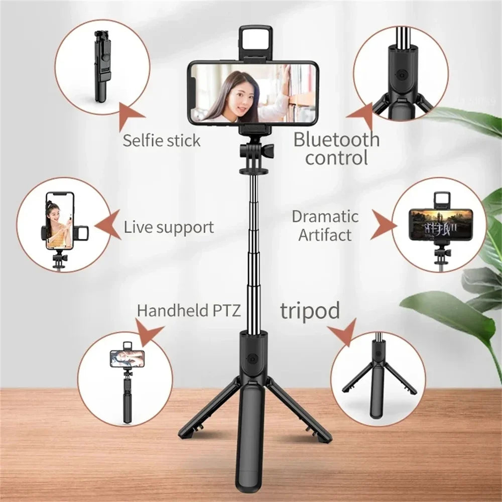 Selfie Stick Tripod Stand with Wireless Bluetooth Remote Extendable Stainless Steel Rod for Mobile Phones Live Streaming Selfie
