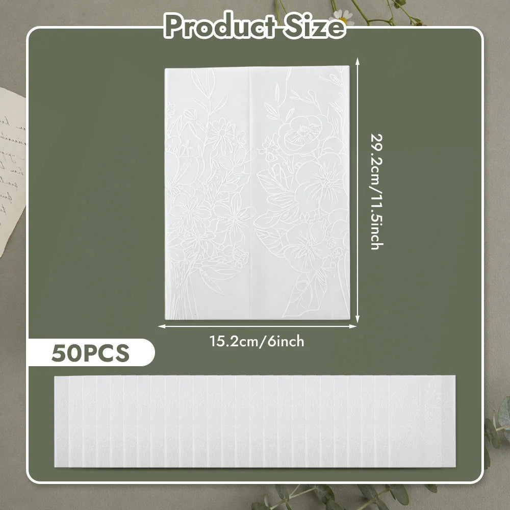 50pcs Pre-Folded Vellum Jackets - White Flower- Wedding Invitations Vellum Wraps - Full Bloom Design for Wedding, Baby Shower