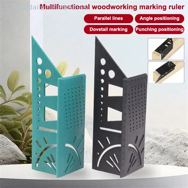 Multifunctional Locate Carpenter Angle Ruler 3D Miter Angle Measuring Tool Perforated Positioning Ruler 45 90 Degree Lines Ruler