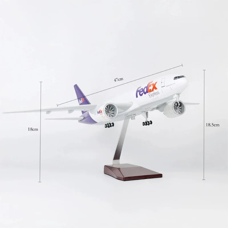 47cm Resin Model Aircraft B777 Fedex Cargo Airways Diecast 1/157 Scale Airplanes With Display Stand For Aviation Hobby Ornaments