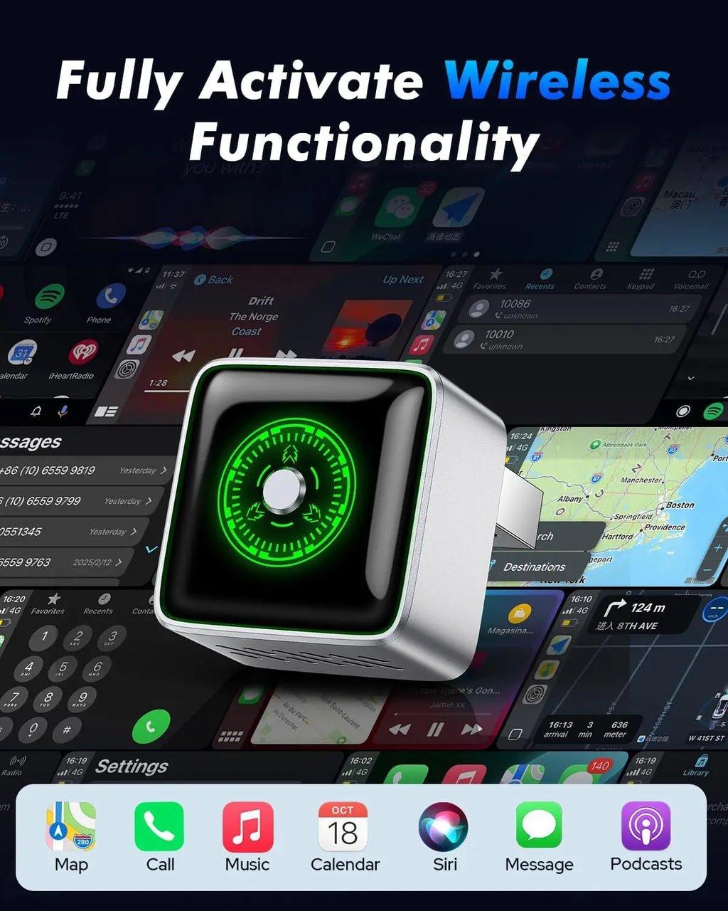 Wireless CarPlay & Android Auto Adapter – 1-Click Multi-Device Switch, Auto Reconnect, Multi-Function Button, OTA Updates, for iOS 10+ & Android 11+