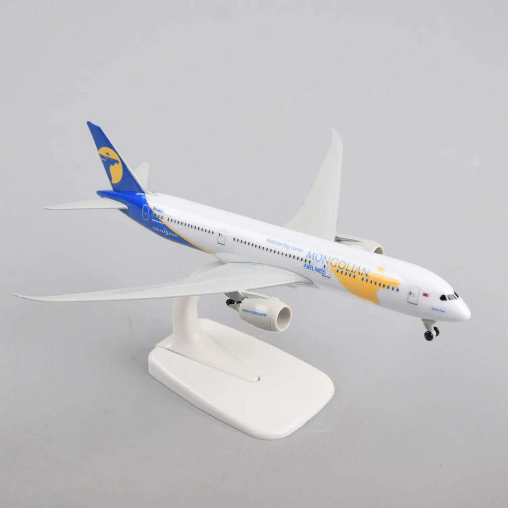20cm Mongolian B787 Diecast Metal Toy Airplane Model Kit with Landing Gear Wheels for Collections Display or Boys Gift