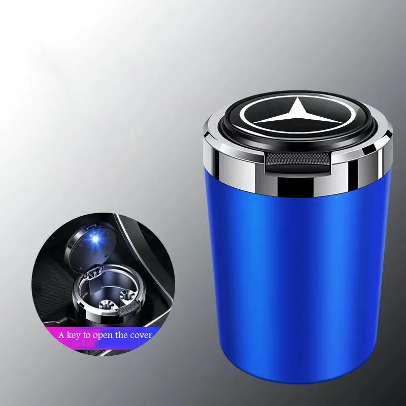 Car ashtray with blue LED light stainless steel liner for Mercedes Benz A B C E G W S Class GLA GLB CLC GLK GLS GLE CLA CLS EQE