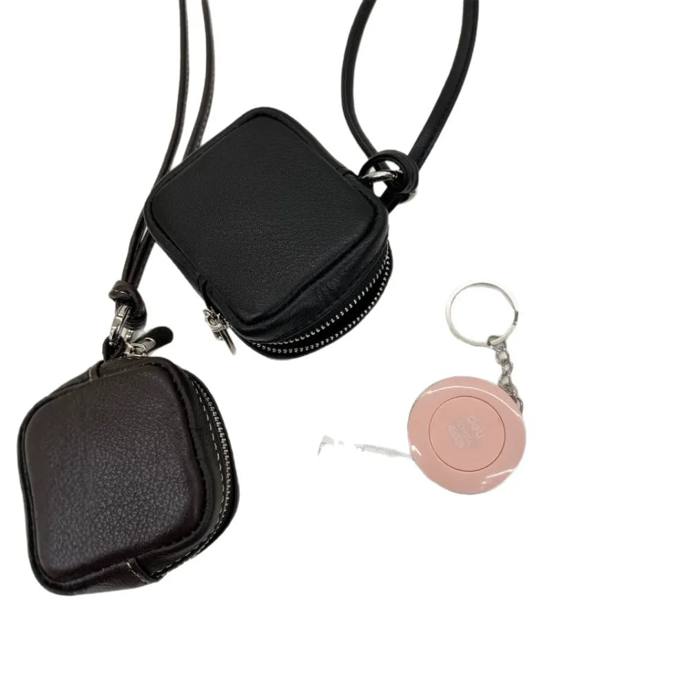 Leather Headphone Coin Purse, Tofu Bag, Halterneck, Mini Crossbody Lipstick Storage Bag, Versatile Fashion and High-end Premium