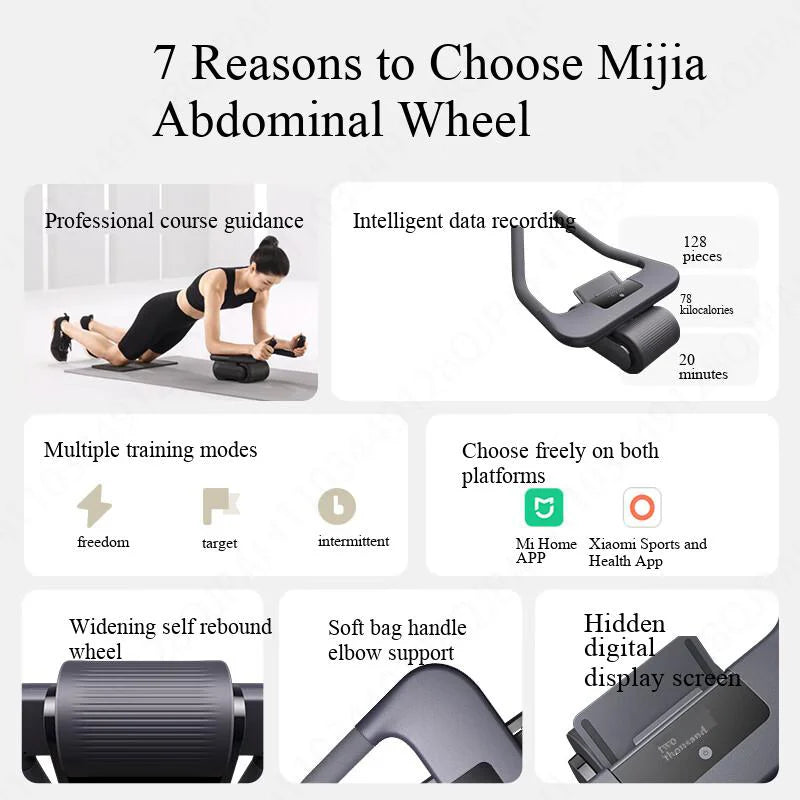 New Xiaomi Mijia Smart Abdominal Wheel Strong Load Bearing Non-Slip Roller Exercise Equipment Fitness Training For Mi Home App
