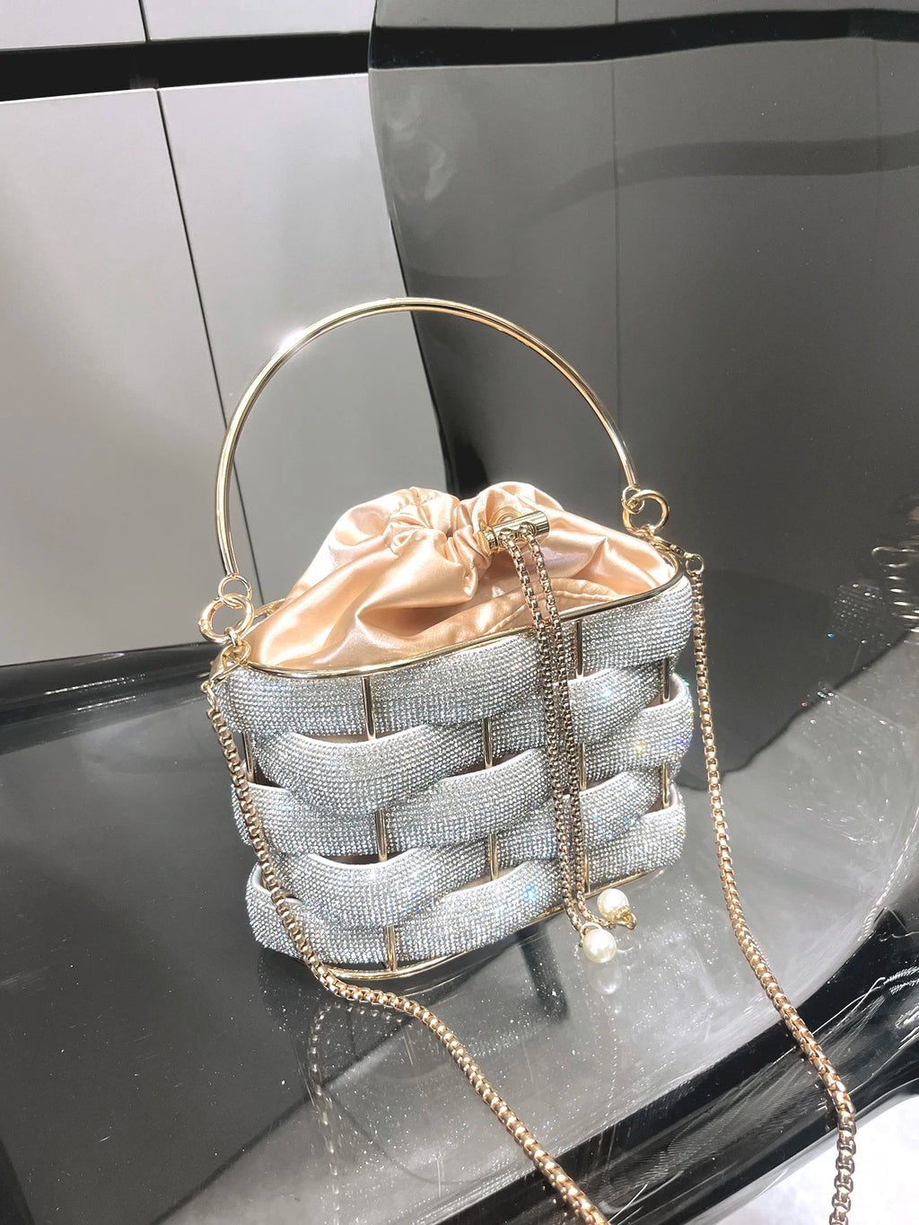 handmade Rhinestones Evening clutch Bag Purses and handbag luxury Designer shoulder bag Shiny Crystal Clutch purse bucket bag