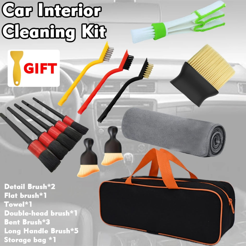 1-15Pcs Car Cleaning Detailing Brush Kit Power Scrubber For Leather Air Vents Rim Dirt Dust Clean Tools Uses For Auto Interior