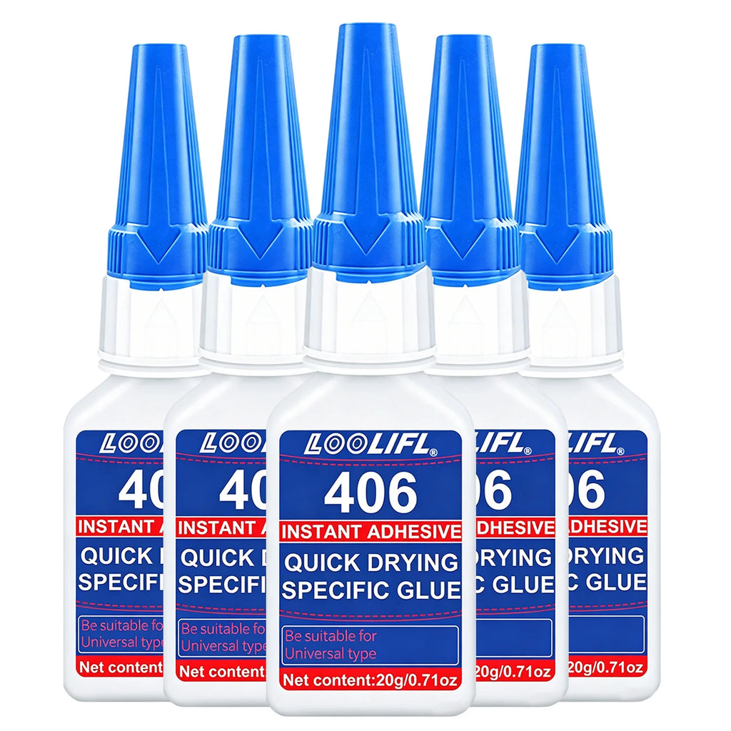 Loolifl 5Pcs 406 20g Cyanoacrylate Super Glue for Plastic Rubber Metal Ceramic All Purpose Adhesive for DIY Craft Home Repair