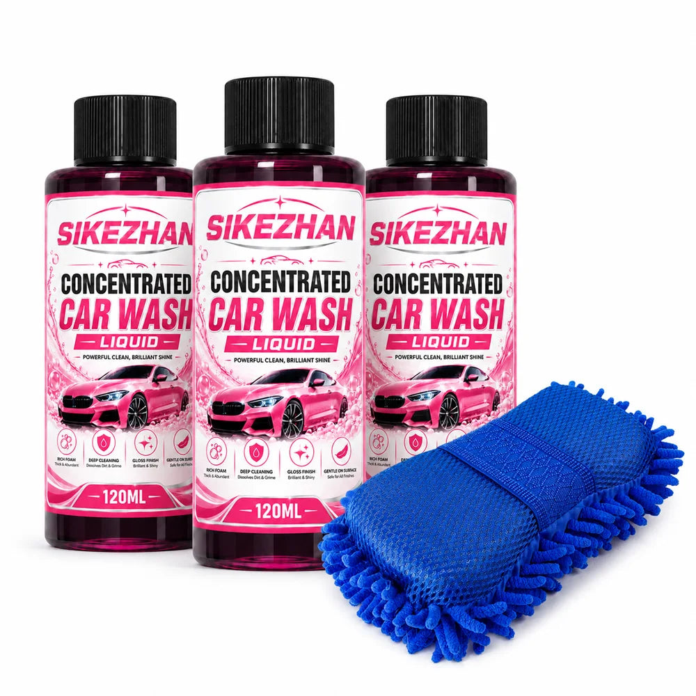 SIKEZHAN 3Pcs Car Wash Liquid with Microfiber Wash Mitt High Foam Auto Shampoo Vehicle Exterior Cleaner for Car Motorcycle Care
