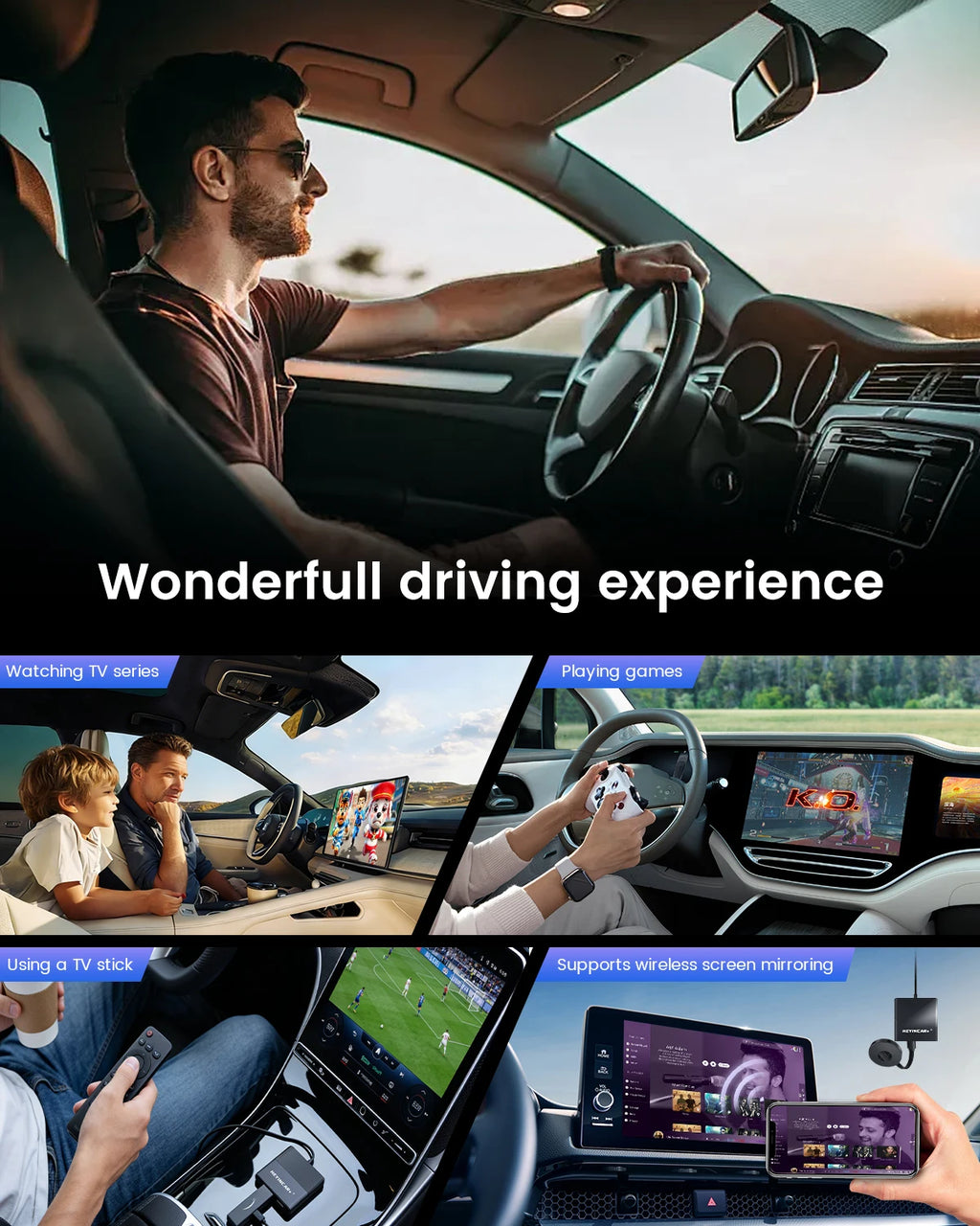 HEYINCAR Car Tv Mate HDMI Multimedia Adapter Wired to Wireless CarPlay Android Auto Video Converter for Google TV Stick Game Box